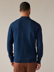 Navy Blue/Grey Slim Fit Knitted Long Sleeve Polo Shirts 2 Pack - Image 5 of 11