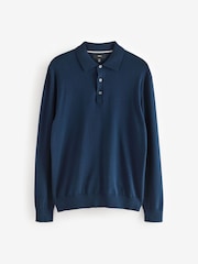 Navy Blue/Grey Slim Fit Knitted Long Sleeve Polo Shirts 2 Pack - Image 7 of 11