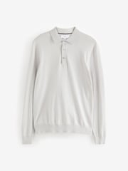 Navy Blue/Grey Slim Fit Knitted Long Sleeve Polo Shirts 2 Pack - Image 8 of 11