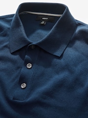 Navy Blue/Grey Slim Fit Knitted Long Sleeve Polo Shirts 2 Pack - Image 9 of 11
