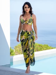 Pour Moi Green Fringe Trim Crinkle Woven Multiway Sarong - Image 1 of 5