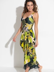Pour Moi Green Fringe Trim Crinkle Woven Multiway Sarong - Image 2 of 5