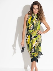 Pour Moi Green Fringe Trim Crinkle Woven Multiway Sarong - Image 3 of 5