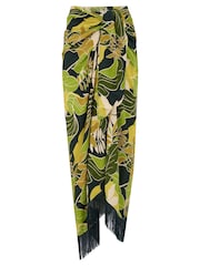 Pour Moi Green Fringe Trim Crinkle Woven Multiway Sarong - Image 4 of 5