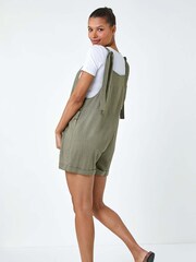 Roman Green Shoulder Tie Cotton/Linen Mix Playsuit - Image 1 of 5