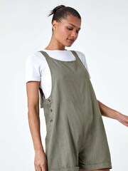 Roman Green Shoulder Tie Cotton/Linen Mix Playsuit - Image 2 of 5