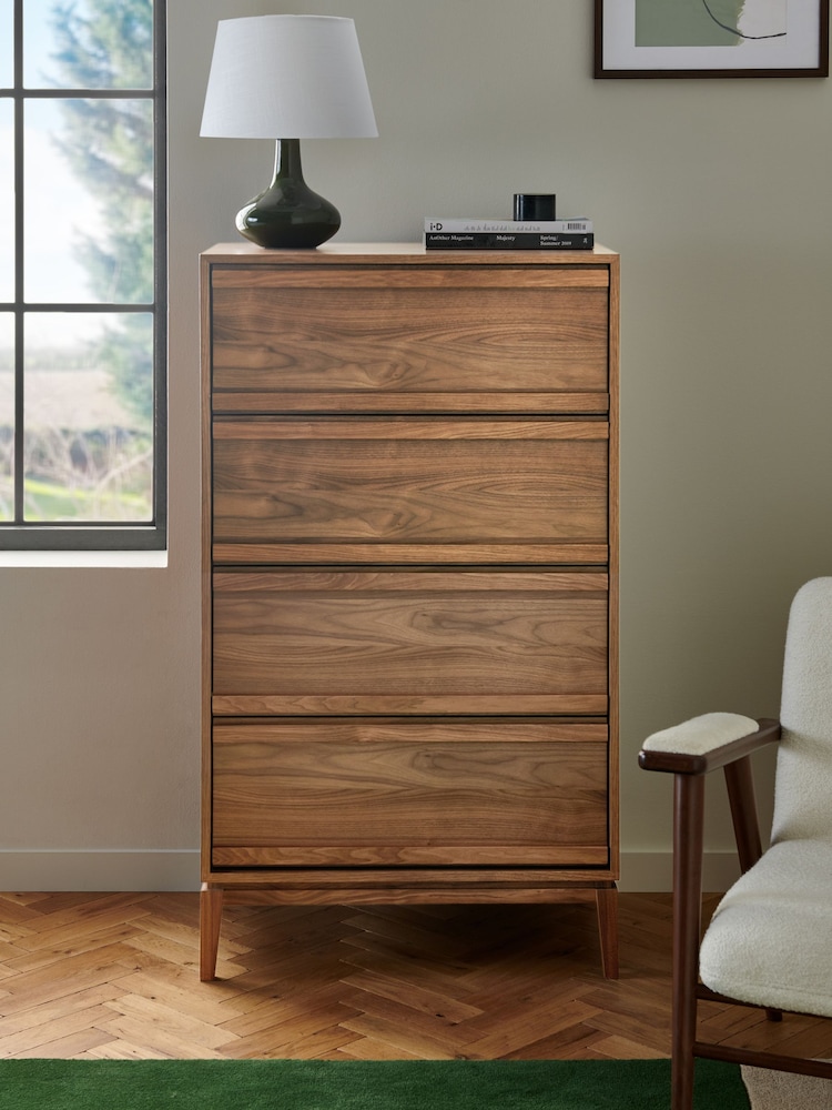 Jasper Conran London Brown 4 Drawer Tall Belgrave Walnut Chest of Drawers - Image 1 of 6