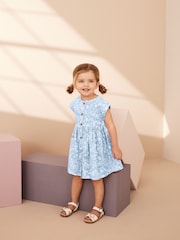 Blue Floral 100% Cotton Button Through Summer Dress (3mths-8yrs) - Image 1 of 6