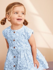 Blue Floral 100% Cotton Button Through Summer Dress (3mths-8yrs) - Image 3 of 6