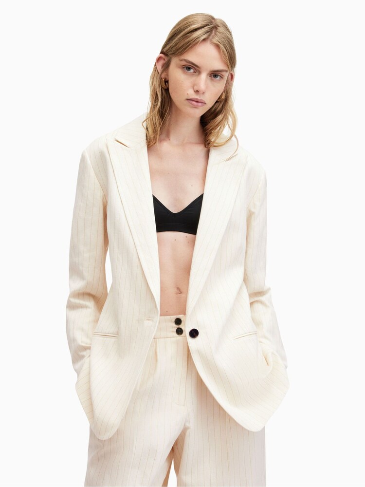 AllSaints White Payton Cotton Linen Blazer - Image 1 of 8 AllSaints White Payton Cotton Linen Blazer - Image 1 of 8
