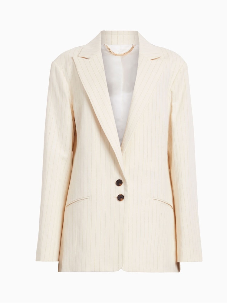 AllSaints White Payton Cotton Linen Blazer - Image 8 of 8 AllSaints White Payton Cotton Linen Blazer - Image 8 of 8