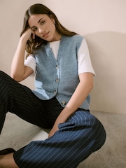 Blue Button Front Knitted Tank Top - Image 1 of 4
