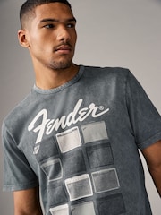 Black Fender Amp Regular Fit Band Graphic Print T-Shirt - Image 1 of 7