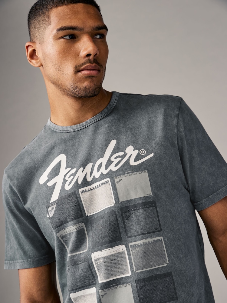 Black Fender Amp Regular Fit Band Graphic Print T-Shirt - Image 1 of 7