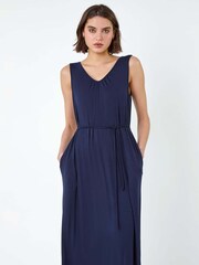 Roman Blue Gathered Tie Detail Stretch Midi Dress - Image 3 of 5