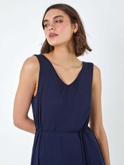 Roman Blue Gathered Tie Detail Stretch Midi Dress - Image 4 of 5