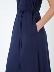 Roman Blue Gathered Tie Detail Stretch Midi Dress - Image 5 of 5