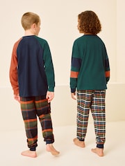 Green/Orange 2 Pack Long Sleeve Woven Check Pyjamas (3-16yrs) - Image 3 of 8