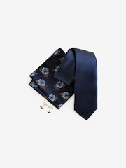 Navy Blue Silk Tie, Pocket Square and Cufflinks Gift Box Set - Image 2 of 4
