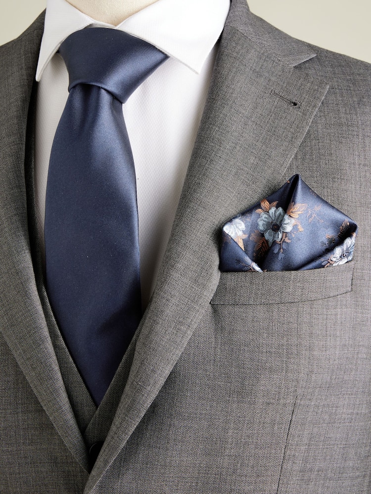 Navy Blue Silk Tie, Pocket Square and Cufflinks Gift Box Set - Image 3 of 4