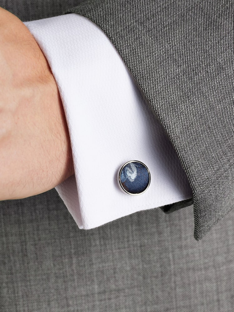 Navy Blue Silk Tie, Pocket Square and Cufflinks Gift Box Set - Image 4 of 4