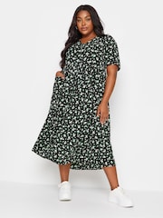 Yours Curve Black Daisy Print Smock Midaxi Dress - Image 1 of 5