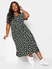 Yours Curve Black Daisy Print Smock Midaxi Dress - Image 2 of 5