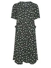 Yours Curve Black Daisy Print Smock Midaxi Dress - Image 5 of 5