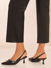 Lipsy Black Low Kitten Heel Buckle Work Court Shoe - Image 4 of 4