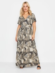 Yours Curve Green Leaf Print Wrap Maxi Dress - Image 1 of 4