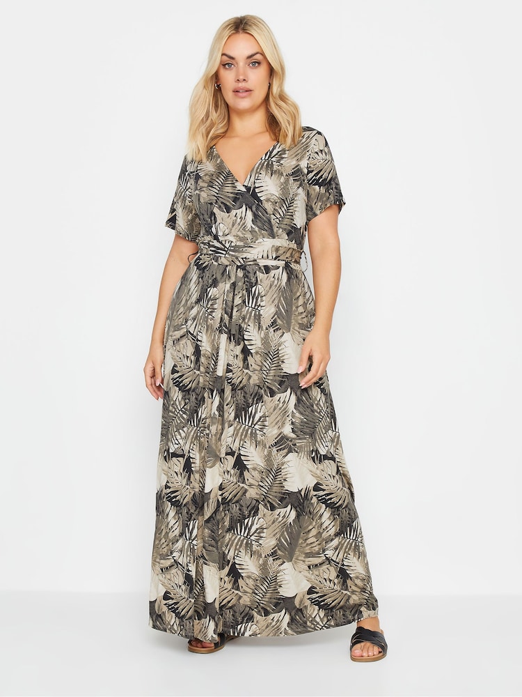 Yours Curve Green Leaf Print Wrap Maxi Dress - Image 1 of 4