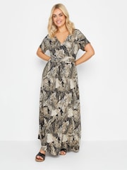 Yours Curve Green Leaf Print Wrap Maxi Dress - Image 2 of 4
