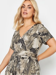 Yours Curve Green Leaf Print Wrap Maxi Dress - Image 4 of 4