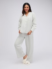 Boux Avenue Green Striped Cotton Long Pyjamas Set - Image 1 of 6