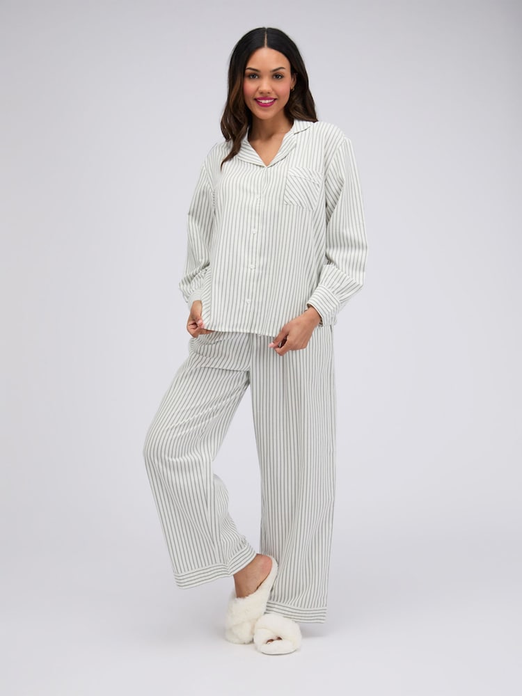 Boux Avenue Green Striped Cotton Long Pyjamas Set - Image 1 of 6 Boux Avenue Green Striped Cotton Long Pyjamas Set - Image 1 of 6