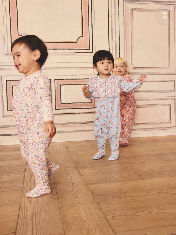 Blue Cath Kidston Floral Baby 100% Cotton Sleepsuits 3 Pack - Image 11 of 16