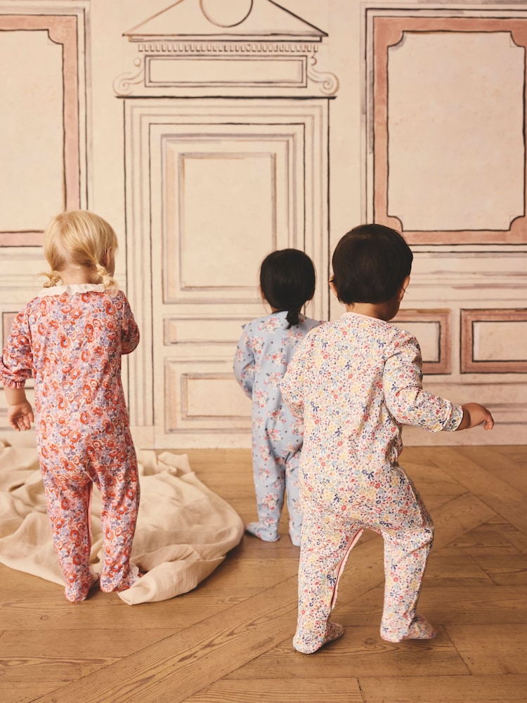 Blue Cath Kidston Floral Baby 100% Cotton Sleepsuits 3 Pack - Image 12 of 16