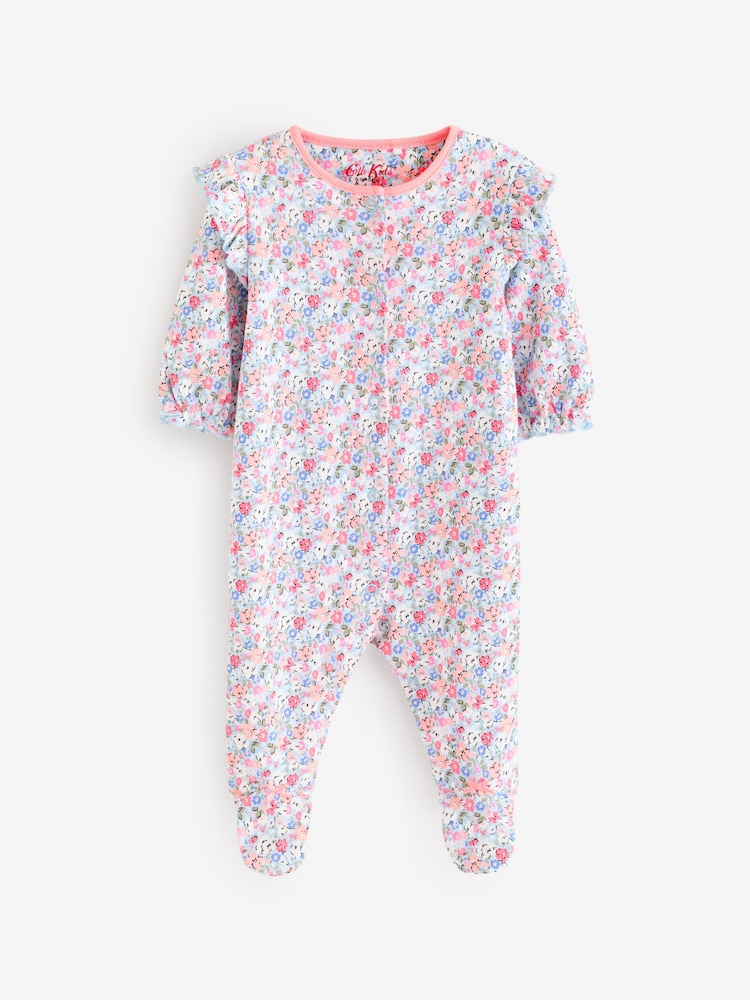 Blue Cath Kidston Floral Baby 100% Cotton Sleepsuits 3 Pack - Image 5 of 16