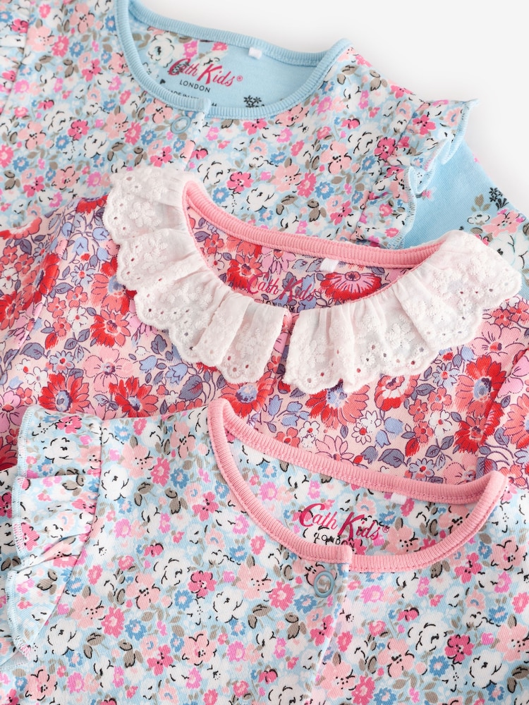 Blue Cath Kidston Floral Baby 100% Cotton Sleepsuits 3 Pack - Image 6 of 16