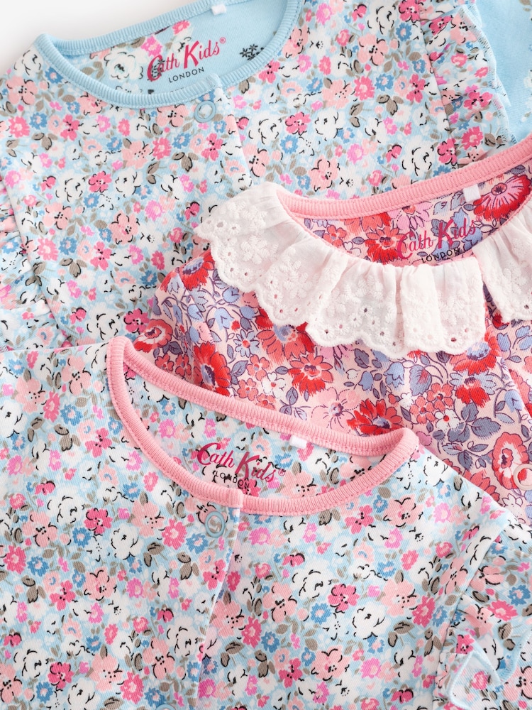 Blue Cath Kidston Floral Baby 100% Cotton Sleepsuits 3 Pack - Image 7 of 16