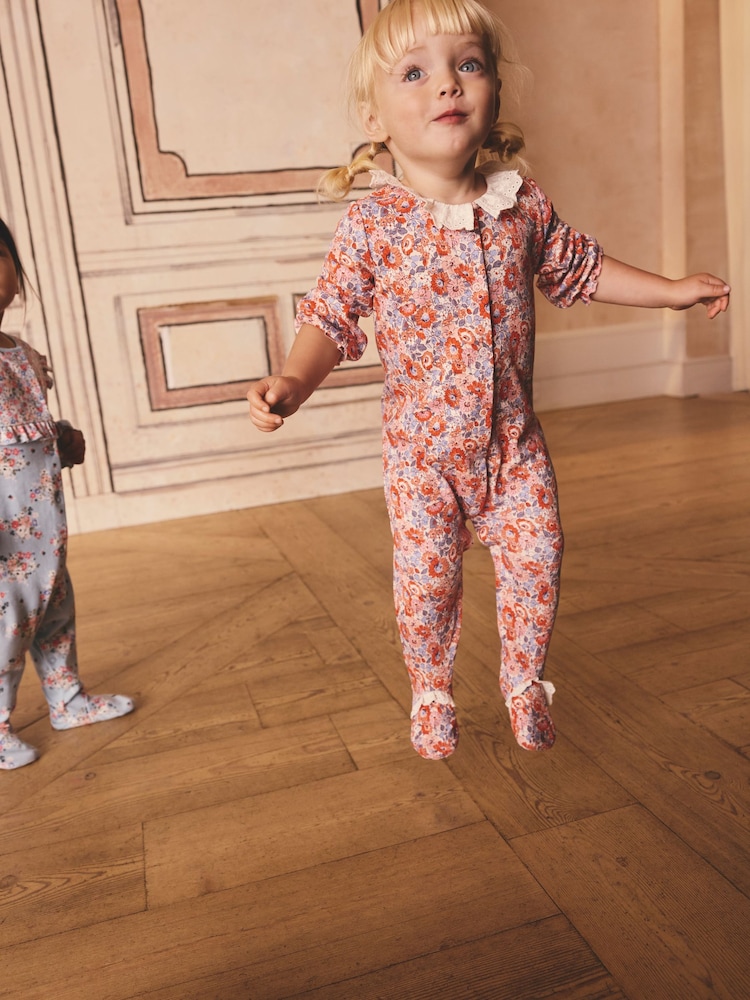 Blue Cath Kidston Floral Baby 100% Cotton Sleepsuits 3 Pack - Image 9 of 16