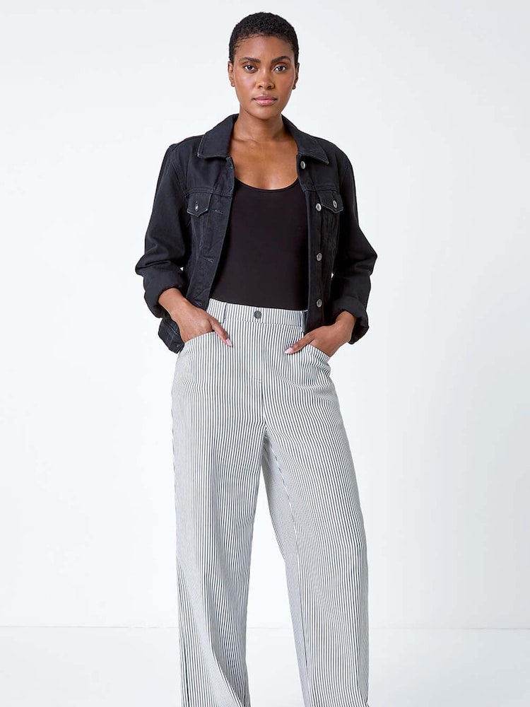 Roman Black Stripe Wide Leg Stretch Trousers - Image 2 of 5