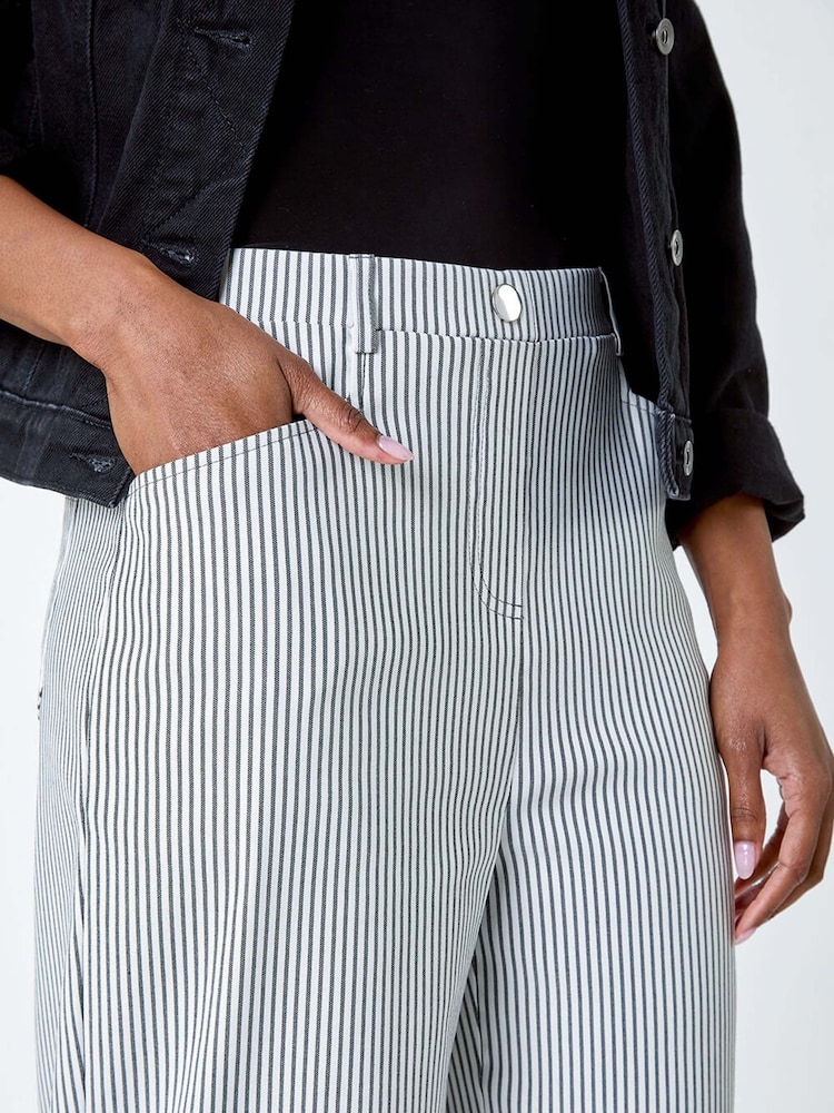 Roman Black Stripe Wide Leg Stretch Trousers - Image 5 of 5