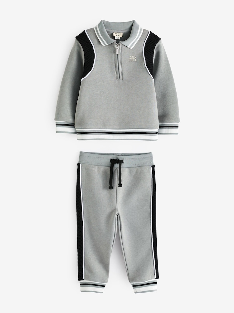 River Island Grey Mini Boys Tipped Sweat and Jogger Set - Image 1 of 6