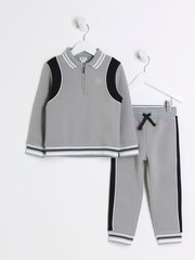 River Island Grey Mini Boys Tipped Sweat and Jogger Set - Image 2 of 6