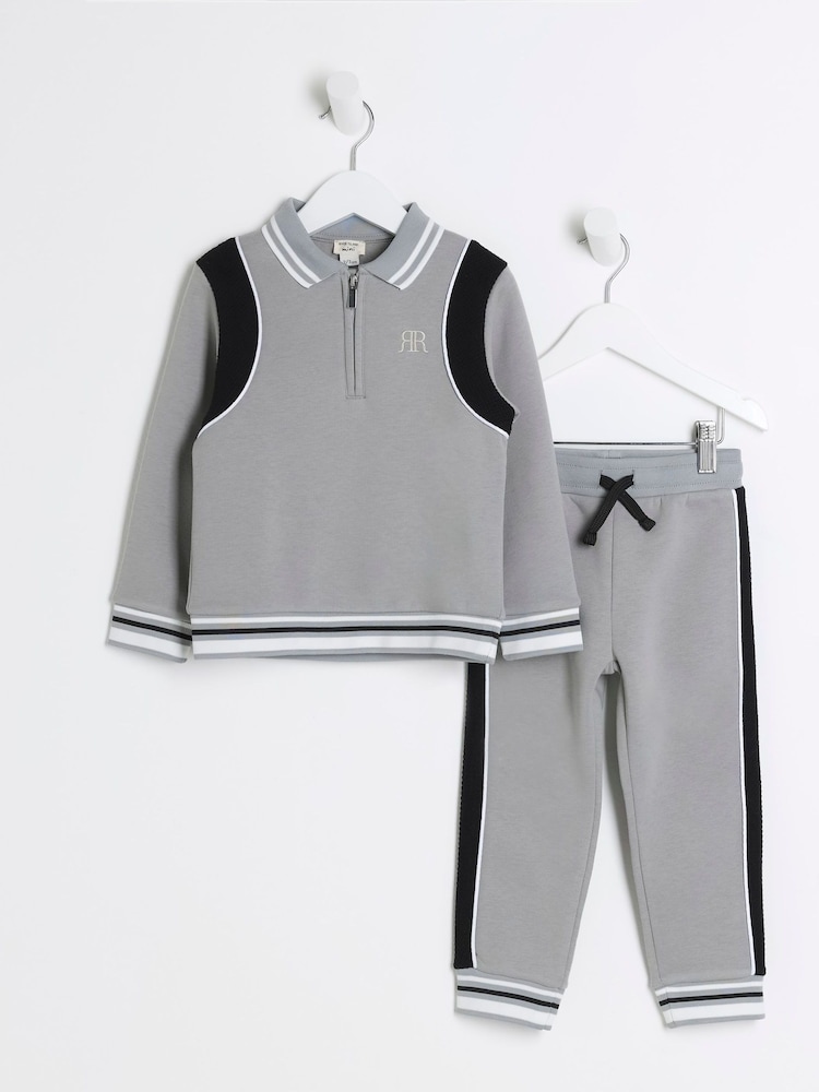 River Island Grey Mini Boys Tipped Sweat and Jogger Set - Image 2 of 6