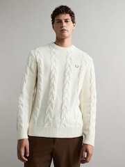 Fred Perry Ecru White Chunky Cable Knitted Jumper - Image 1 of 7