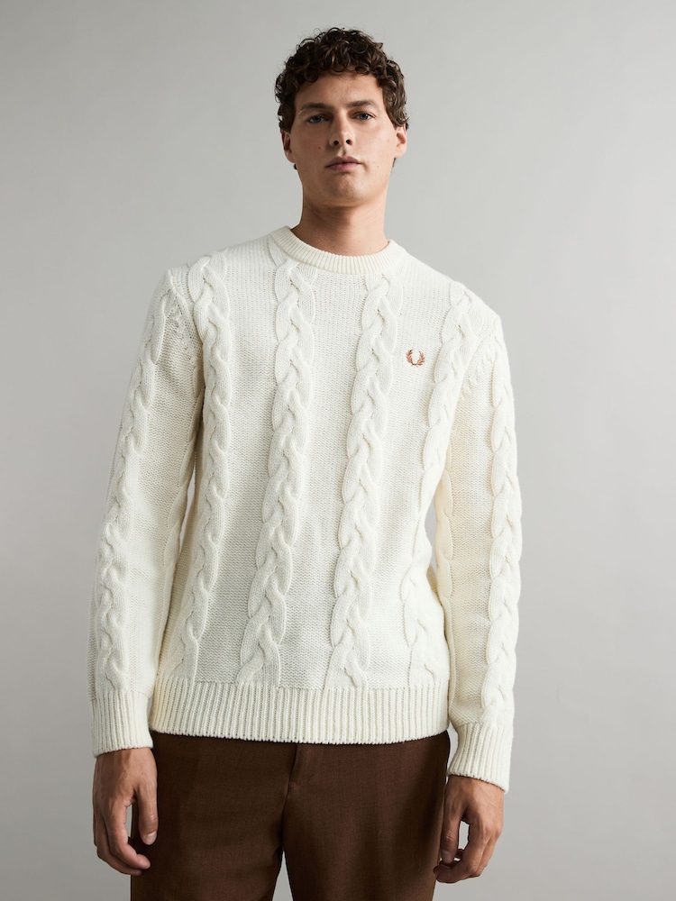Fred Perry Ecru White Chunky Cable Knitted Jumper - Image 1 of 7