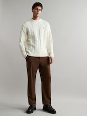 Fred Perry Ecru White Chunky Cable Knitted Jumper - Image 3 of 7