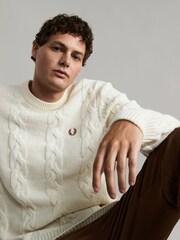 Fred Perry Ecru White Chunky Cable Knitted Jumper - Image 4 of 7